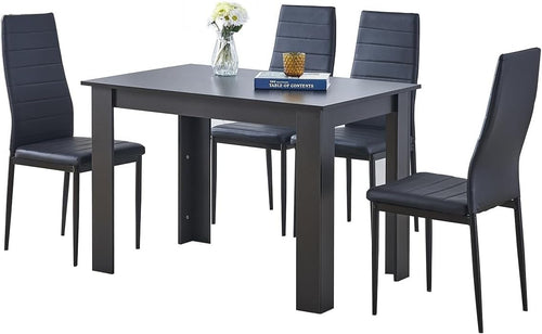 Black Leather Dining Set 5-Piece | Modern Kitchen Table & Chairs