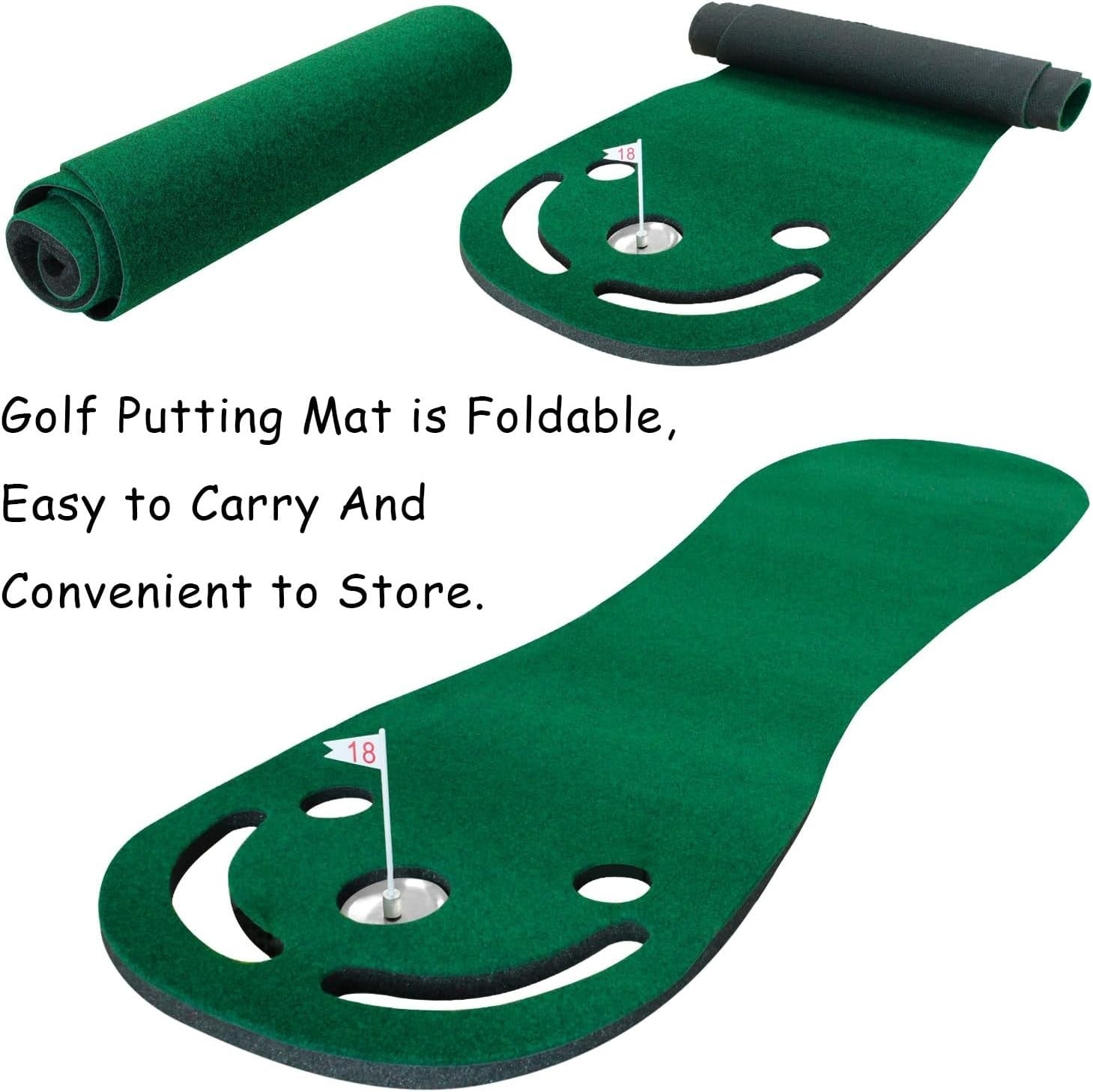 Indoor Golf Putting Mat Training Set Adjustable Putter 3 Balls Cup