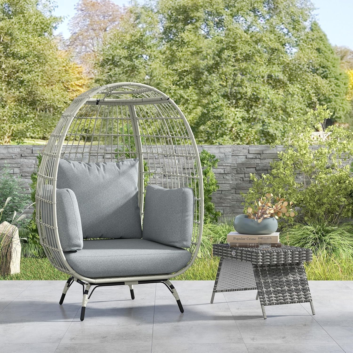 Oversized Egg Chair Garden Lounge Seat with Cushions Modern Rattan Cocoon