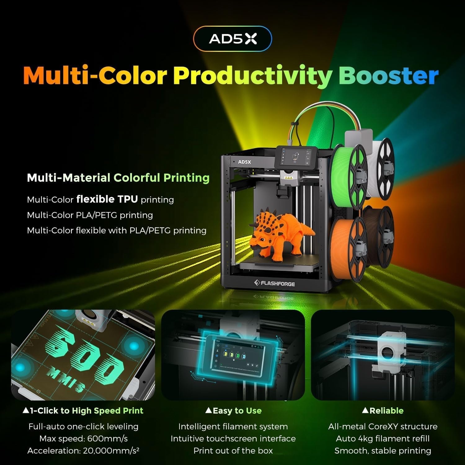 4-Color Multi-Material 3D Printer 600mm/s CoreXY Auto Level Fast Print