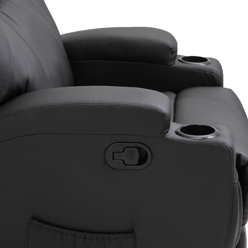 Recliner Massage Armchair PU Leather Swivel Rocking Chair w/ Remote & Cups