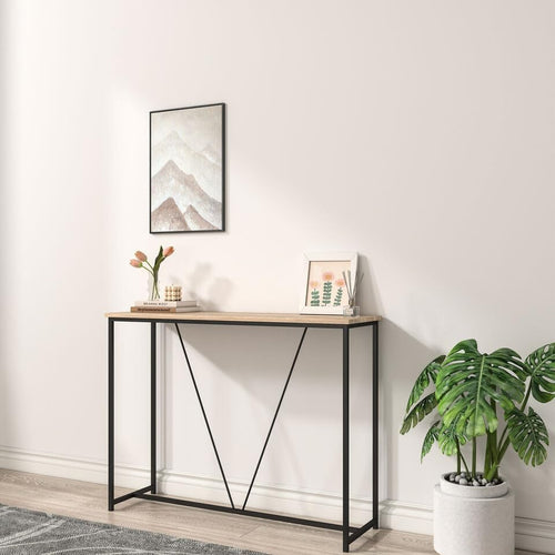 Slim Wooden Console Table with Display Shelf for Entryway & Living Room