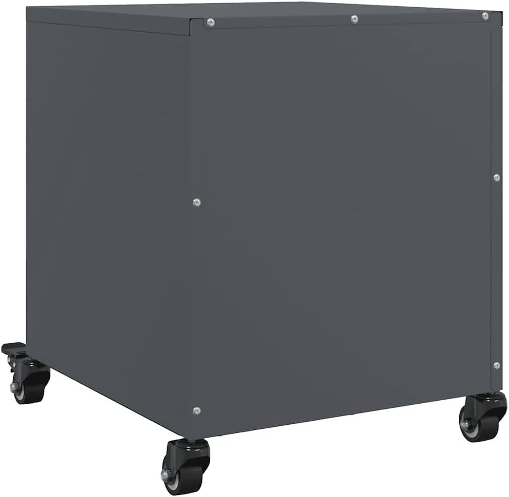 Set of 2 Grey Metal Bedside Tables with Wheels | Modern Mobile Nightstands