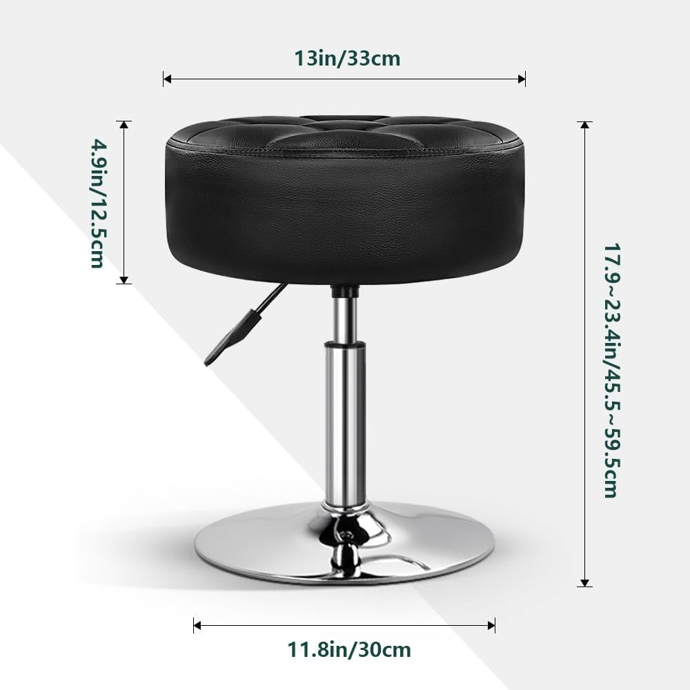 Black Thick-Cushion Swivel Vanity Stool – Adjustable PU Leather Seat
