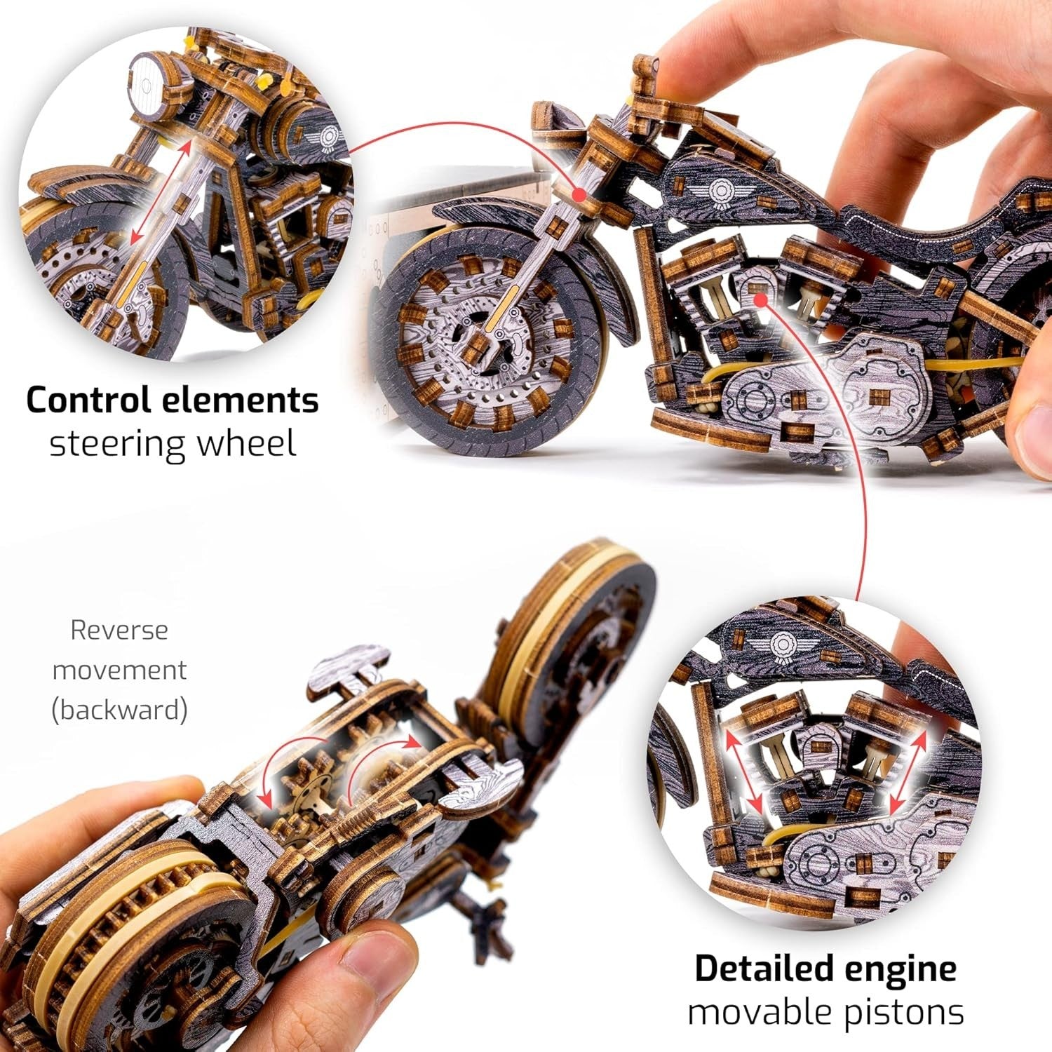 Wooden Motorcycle 3D Puzzle Kit | 1:13 Scale V-Twin Cruiser Model Gift
