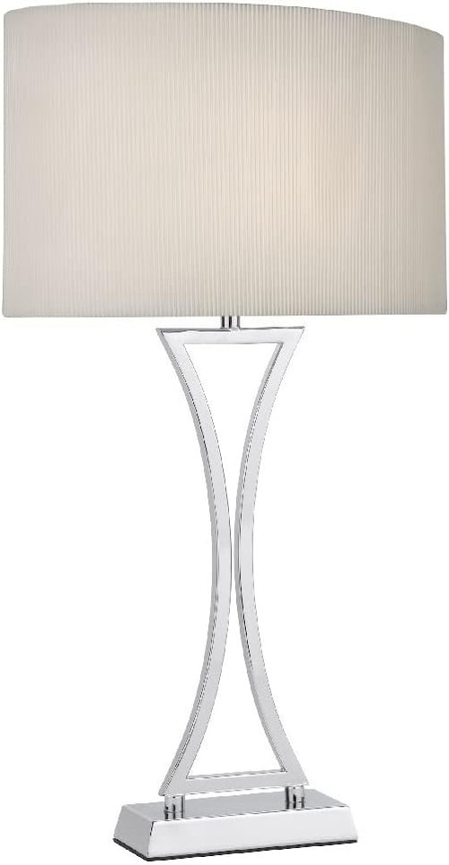 Modern Chrome Table Lamp with Cream Pleated Shade & Inline Switch