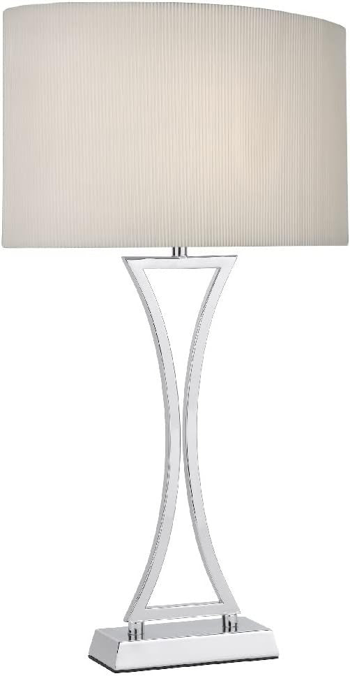 Modern Chrome Table Lamp with Cream Pleated Shade & Inline Switch