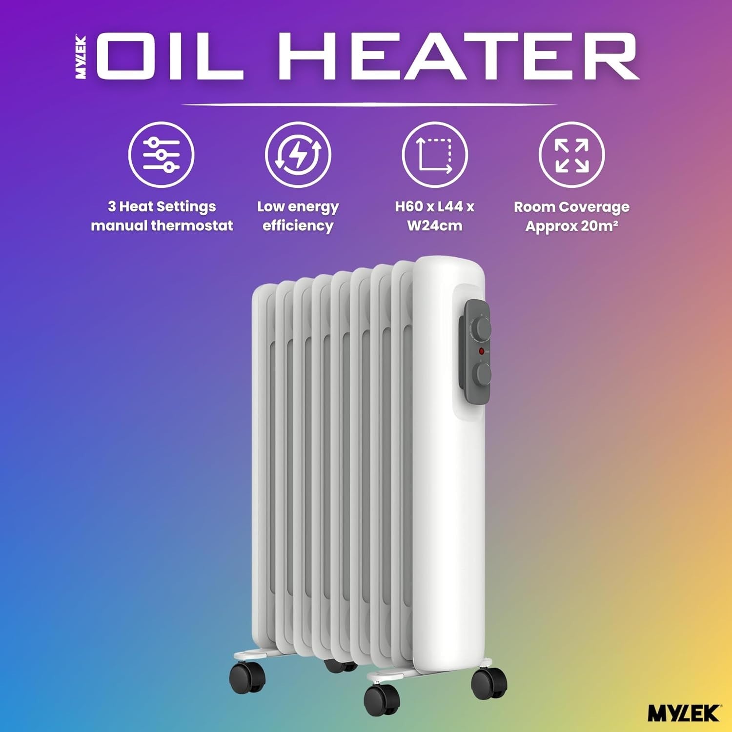 2000W Oil-Filled Radiator Heater – Adjustable Thermostat, Energy Efficient, Port