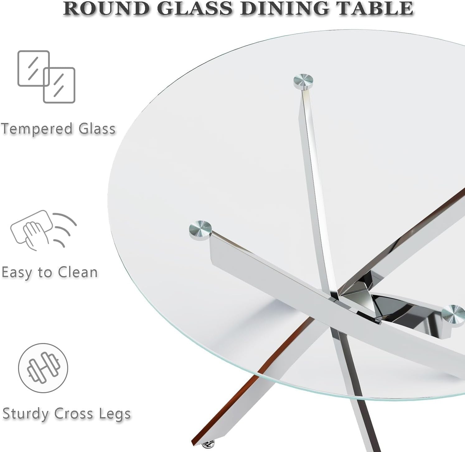 Round 100cm Glass Dining Table 4 Chrome Chairs Kitchen Modern Set