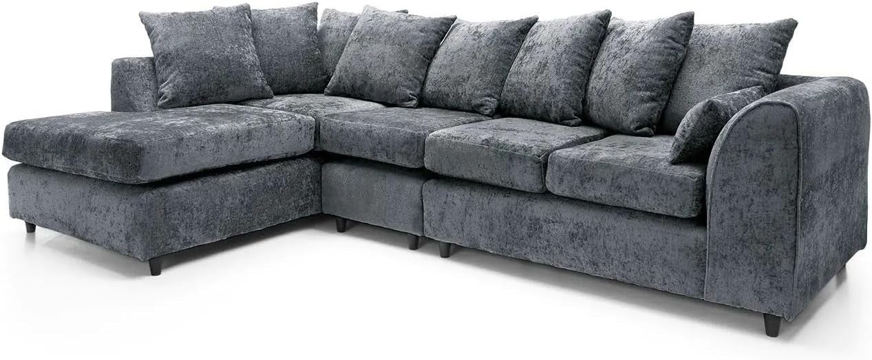 L Shaped Corner Sofa 5 Seater – Crushed Fabric Sectional Couch w/ Chaise