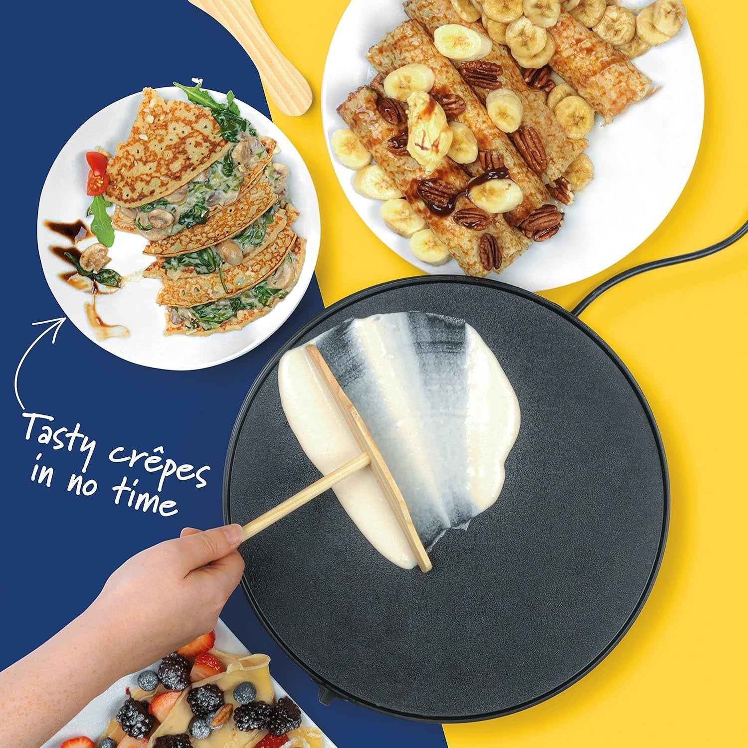 Large 30cm Electric Crepe Pancake Maker Non-Stick Hot Plate 1300W Adjustable Tem