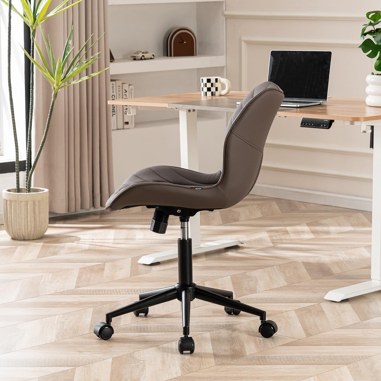Ergonomic Armless Home Office Desk Chair Swivel Faux Leather Padded Task Study S