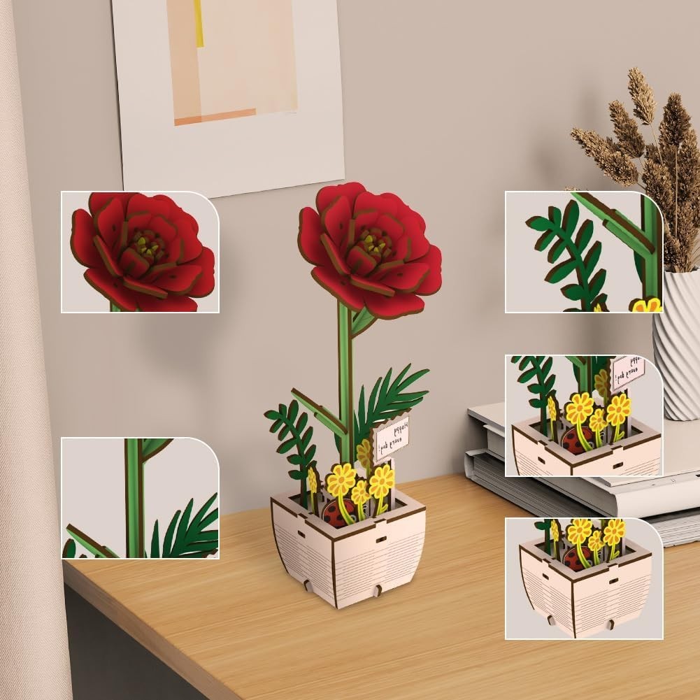 3D Wooden Flower Puzzle DIY Craft Kit, Romantic Home Décor Gift, Easy Build