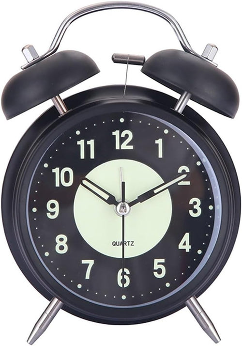 Twin Bell Alarm Clock Loud Silent Non Ticking Retro Metal Bedside