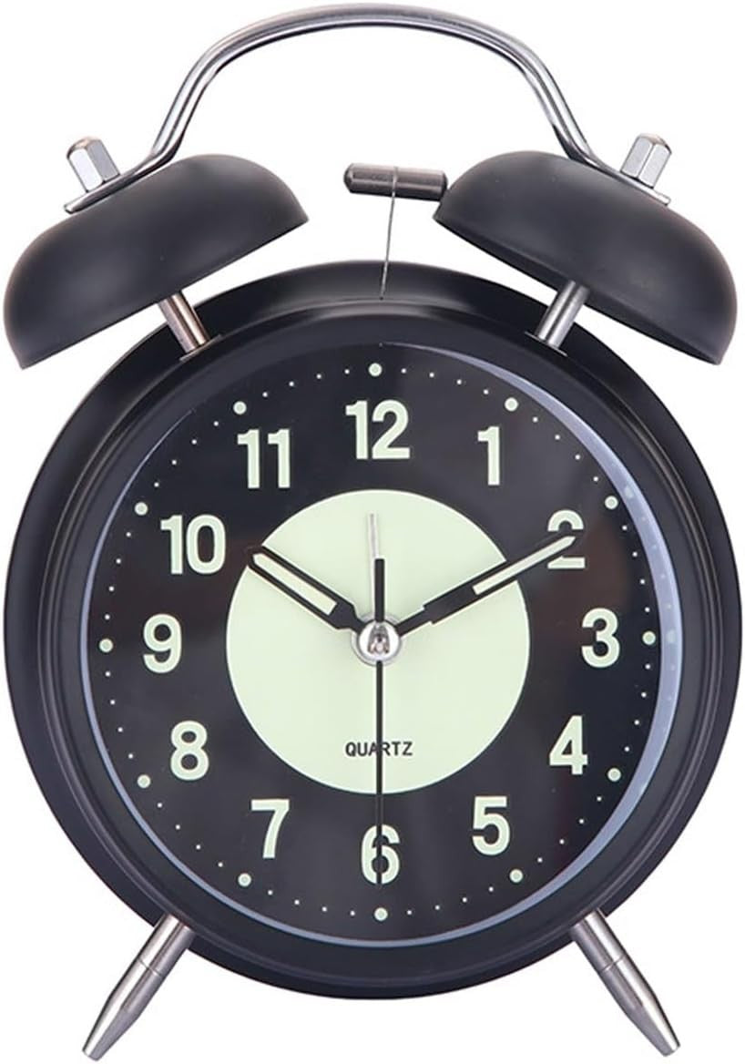 Twin Bell Alarm Clock Loud Silent Non Ticking Retro Metal Bedside