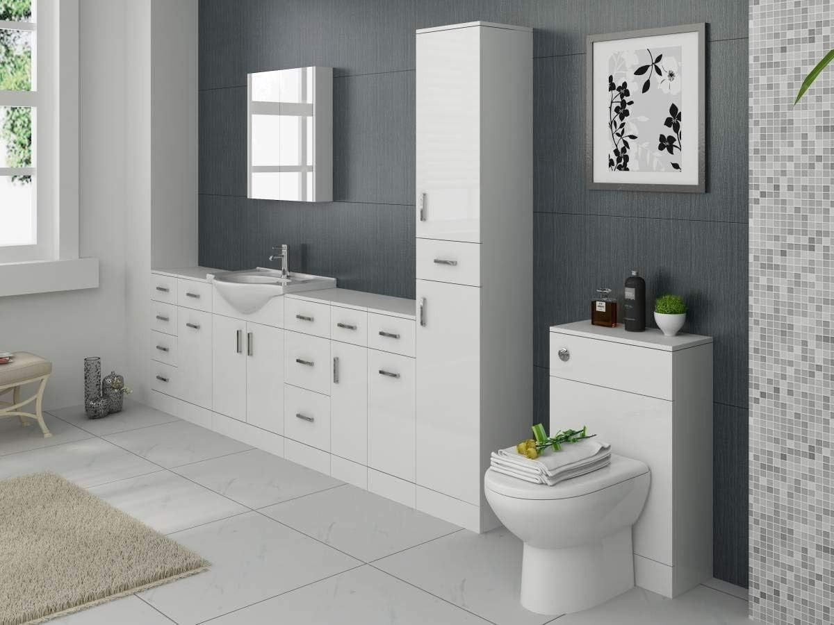 Tall Bathroom Cabinet High Gloss White Storage Unit 190cm Slim Tower