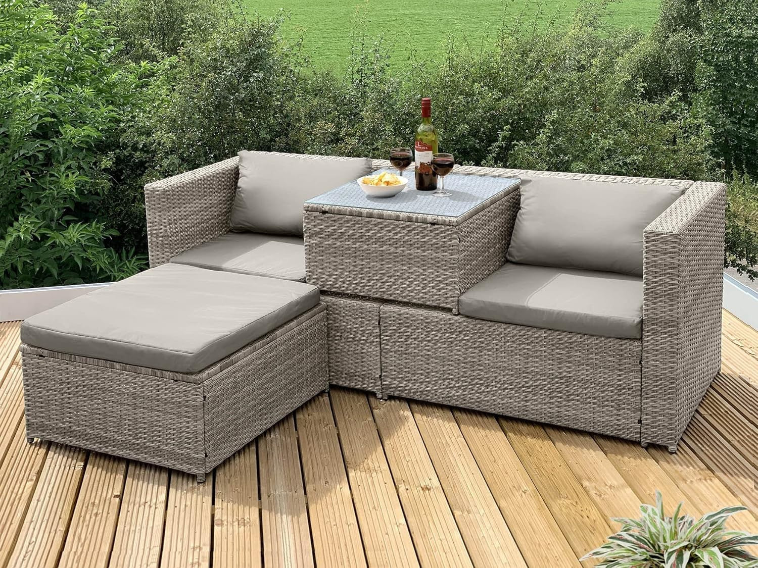Rattan Garden Corner Sofa Set 4-Piece Outdoor Modular L-Shaped Lounge