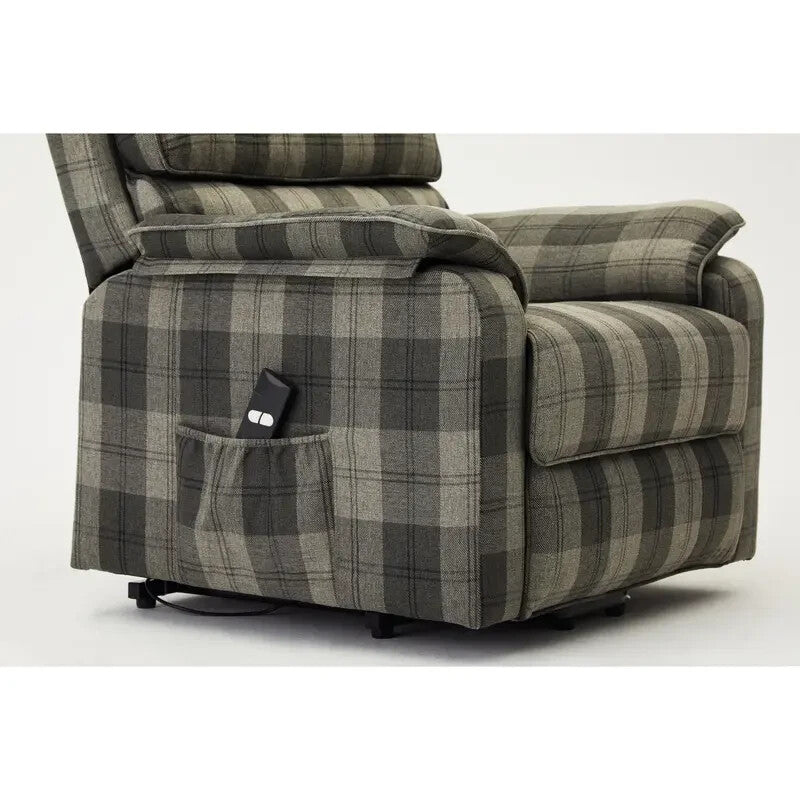 Electric Riser Recliner Chair Grey Tartan – Lift & Tilt Armchair w/ Remote