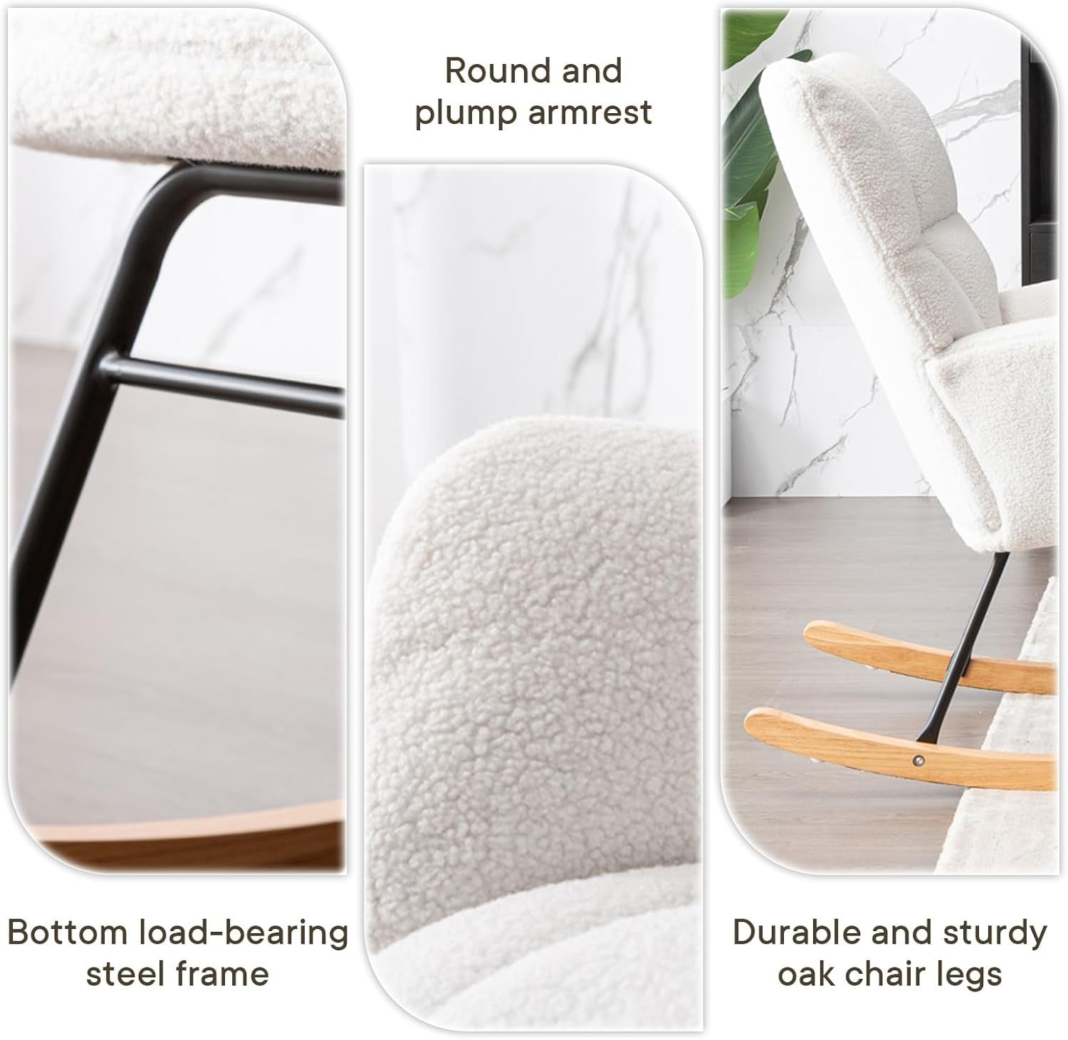 White Luxury Rocking Chair for Adults Home Recliner Sofa, Plush & Sturdy Seat