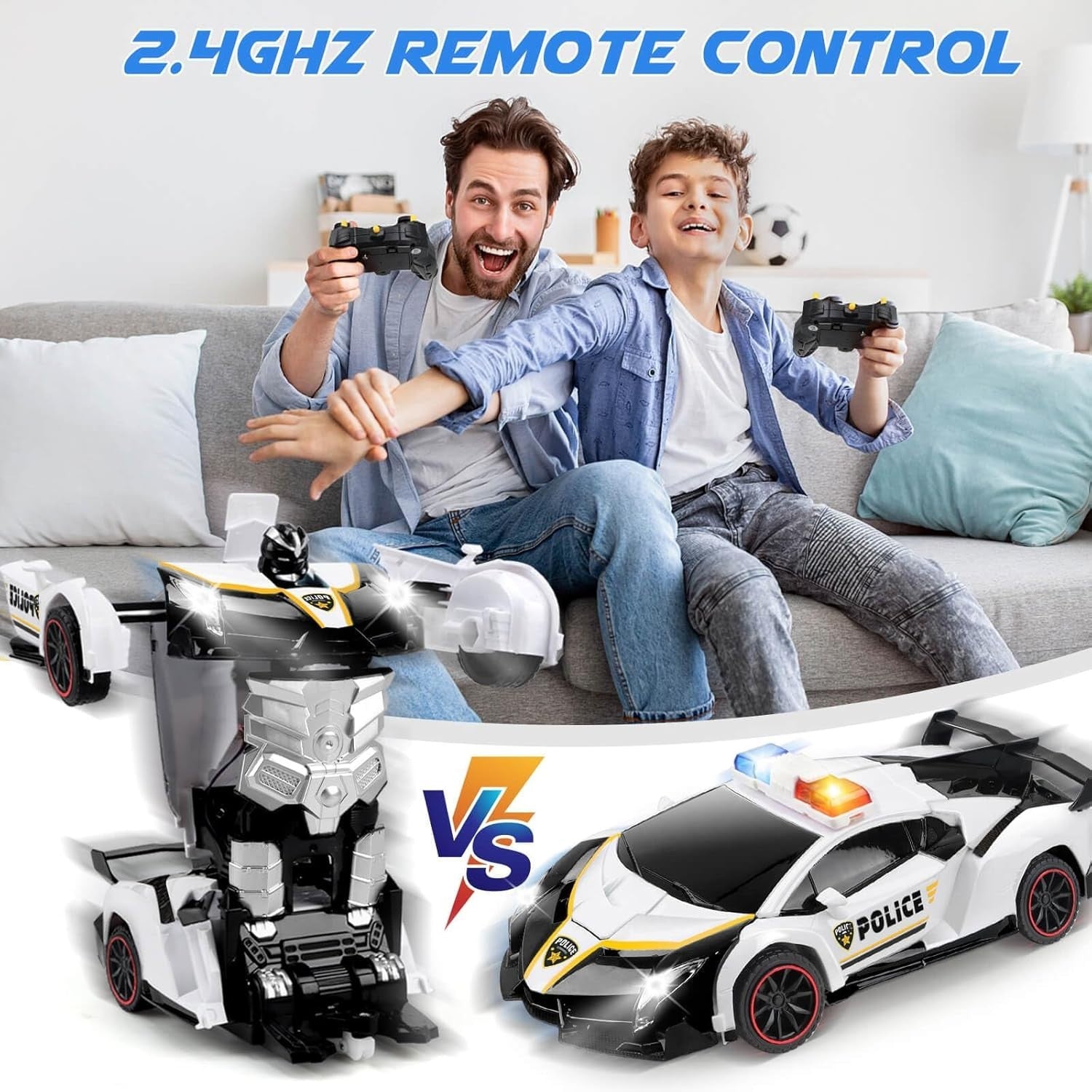 Transforming RC Police Car Robot Toy – Remote Control Car for Kids 3-8