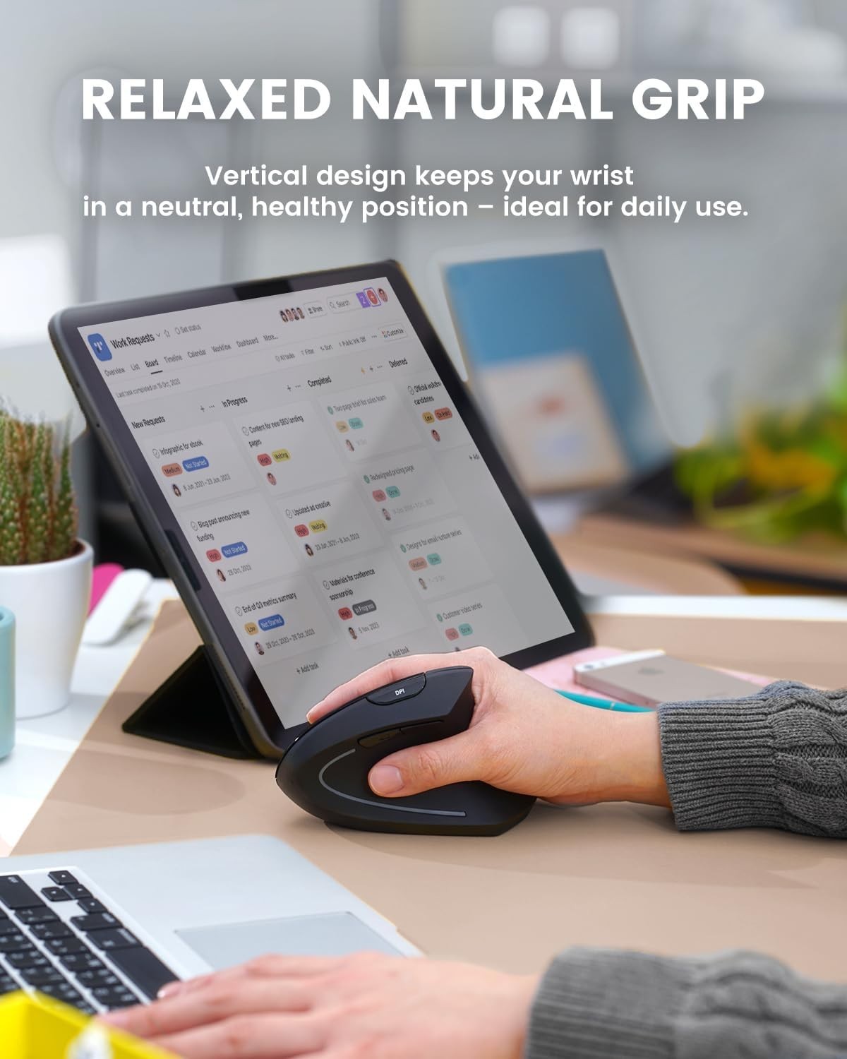Rechargeable Vertical Ergonomic Mouse Multi Device 3200 DPI