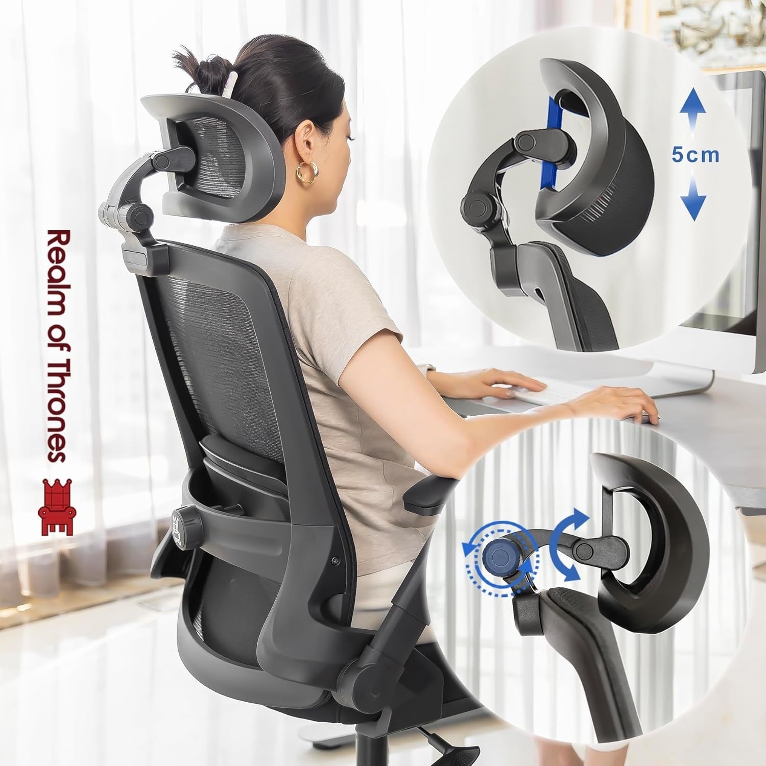 Ergonomic Office Chair Mesh Back 3D Lumbar Support Gaming Swivel Desk Seat Black