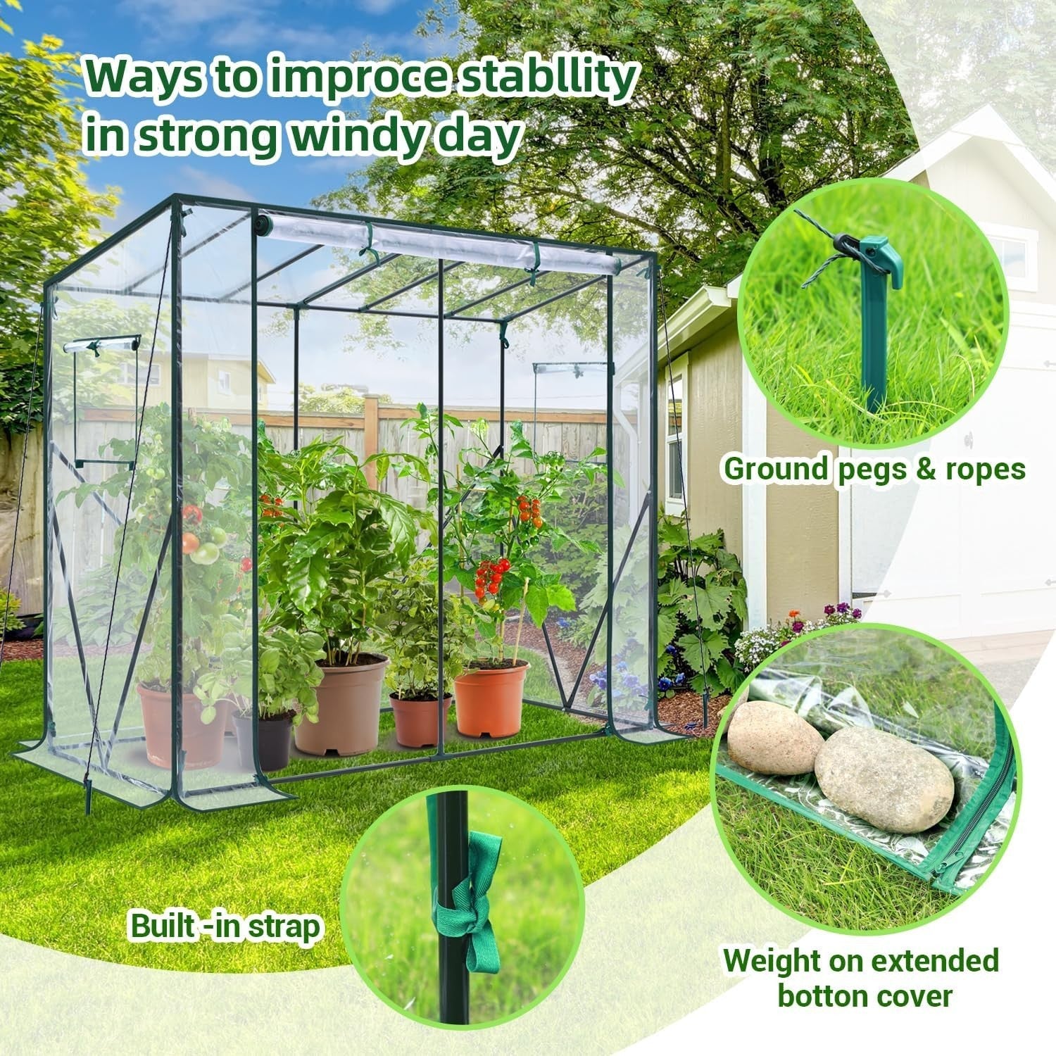 Walk-In Greenhouse with Mesh Windows | Transparent PVC Cover | 3 Tier 6 Shelf