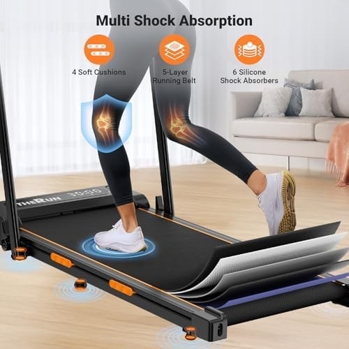 Foldable Under Desk Treadmill 12KM/H LED Remote Shock Absorb Orange