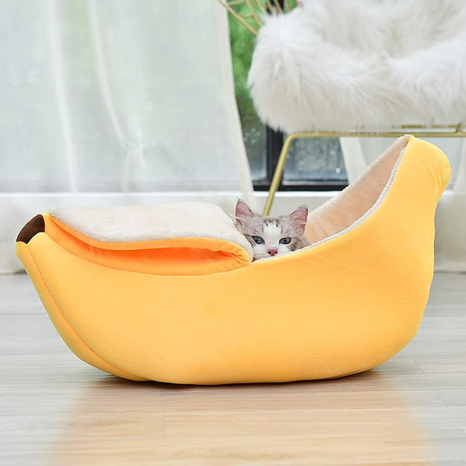 Banana Cat Bed Soft Plush Pet Cave House Warm Puppy Kitten Nest