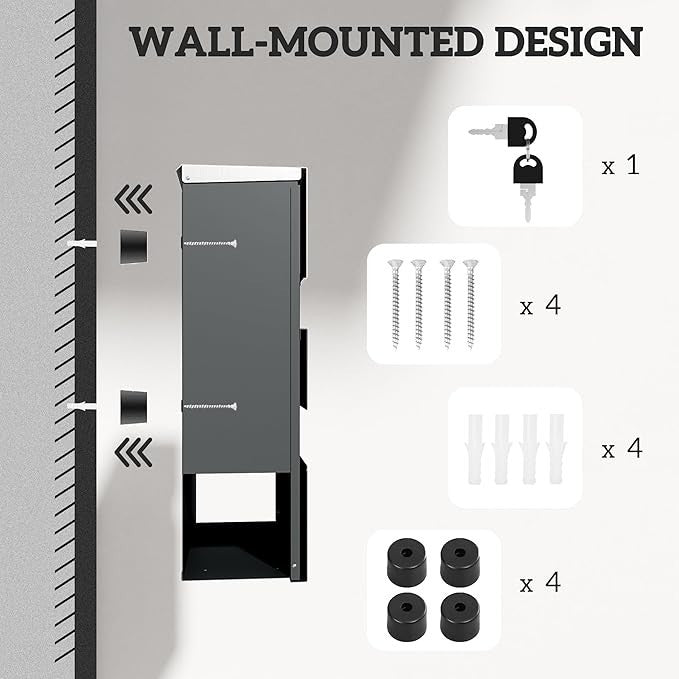 Lockable Wall Mounted Mailbox Outdoor Post Box with Viewing Window – Rustproof