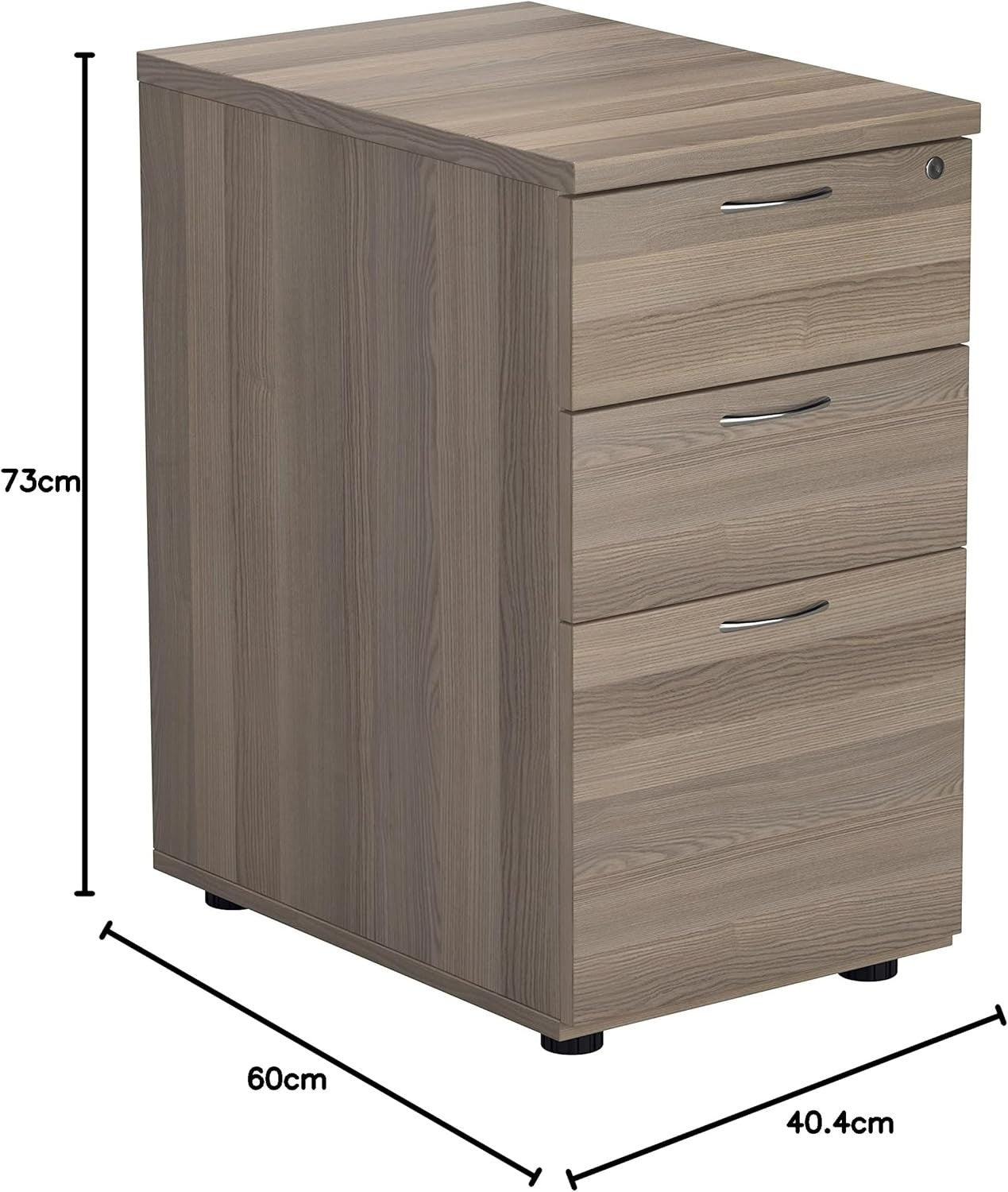 Grey Oak 3 Drawer Lockable Filing Cabinet 40.4x60x73cm