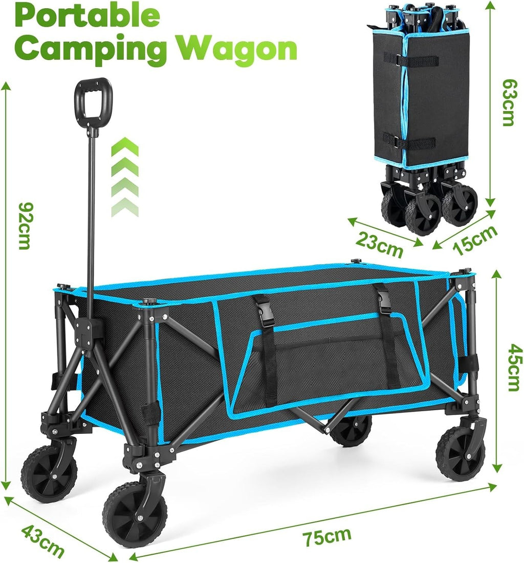 Black Folding Festival Trolley Compact 100L Camping Wagon 150lbs All-Terrain
