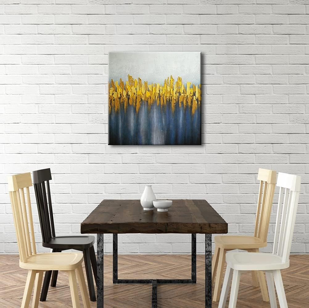 Abstract Grey Blue Gold Oil Painting Canvas 60x60cm