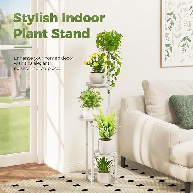 4 Tier White Metal Plant Stand Indoor Outdoor Spiral Flower Shelf