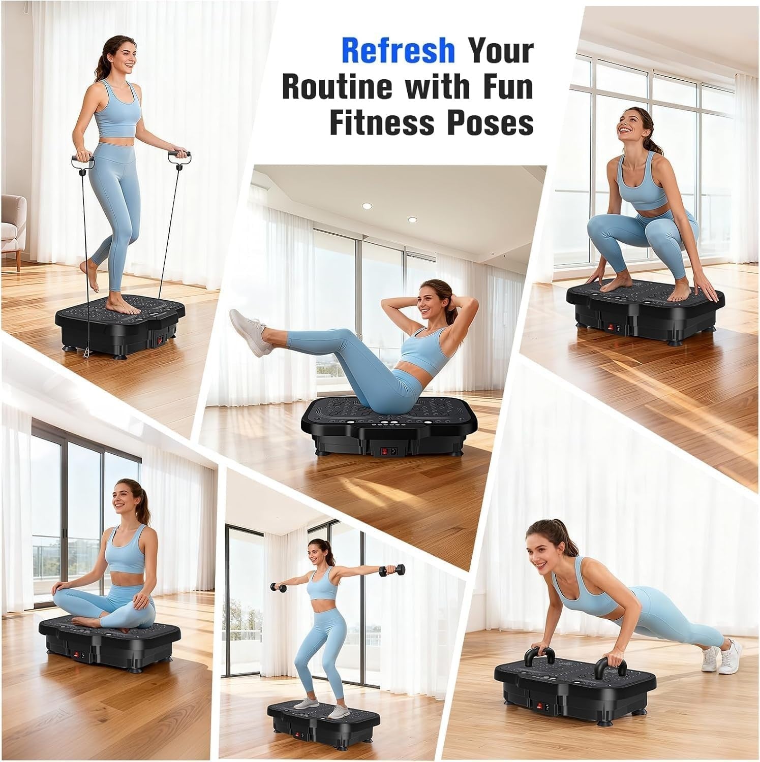 Black Dual Motor Vibration Plate Exercise Machine 180 Speeds 150kg Load