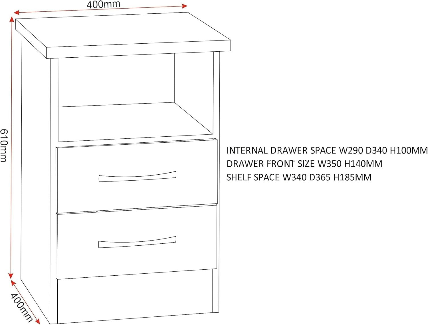 2 Drawer Bedside Table in Oyster Gloss & Light Oak – Modern Nightstand