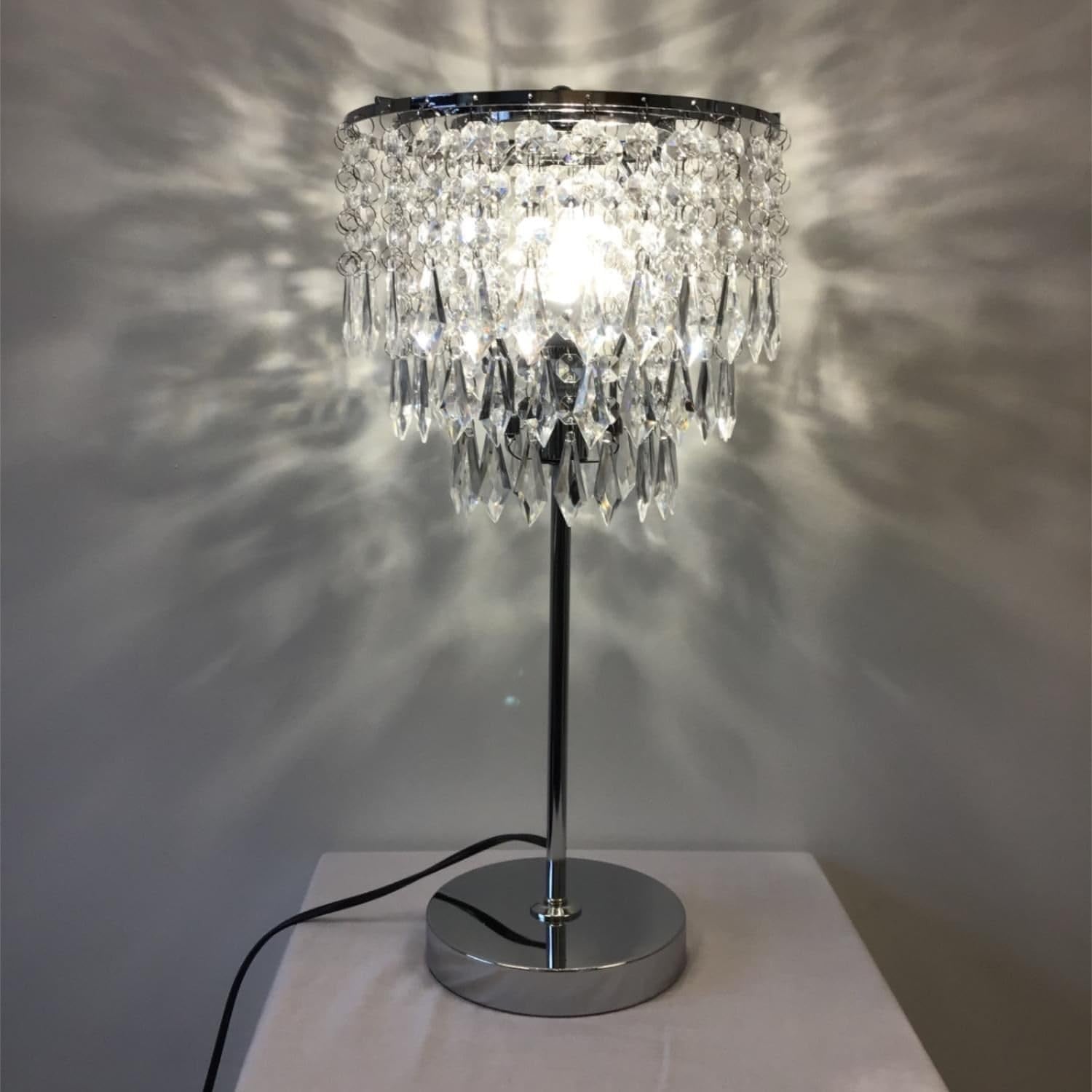 Set of 2 Crystal Table Lamps with Polished Chrome Base & Acrylic Shades