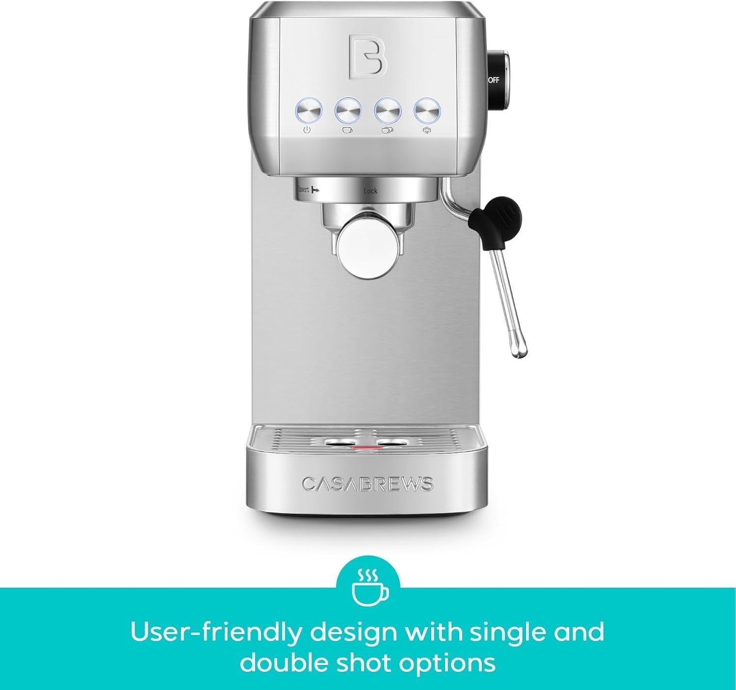 20 Bar Espresso Coffee Machine With Milk Frother, 1.3L Stainless Steel