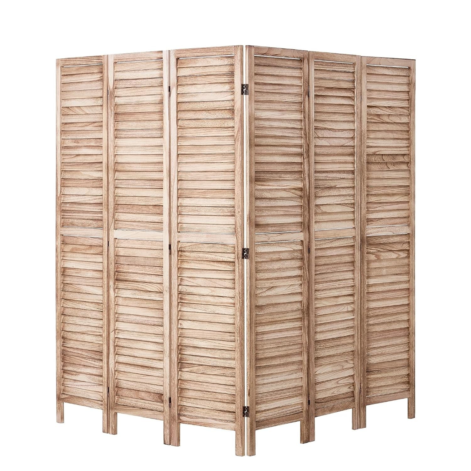6 Panel Wooden Folding Room Divider Natural Privacy Screen 240x170cm