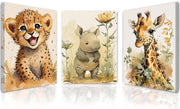 Safari Animal Canvas Wall Art Set of 3 Framed Prints 12x16 Kids Room Decor