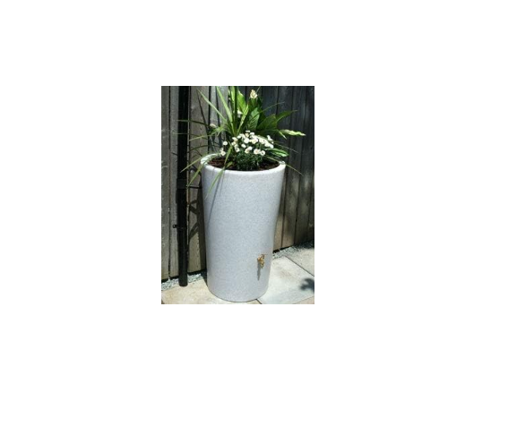 Decorative Garden Water Butt 180L White Marble Planter Rain Barrel with Tap