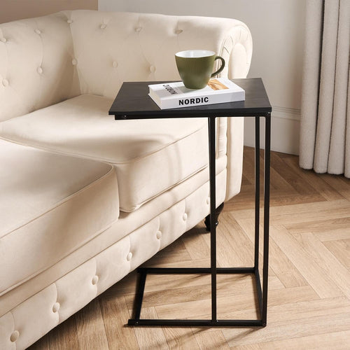 Black Marble C-Shaped Sofa Side Table – Space-Saving Modern End Table