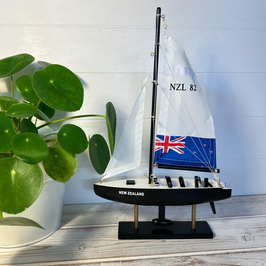 Nautical Model Yacht on Stand 33cm | Sailing Boat Ornament | Coastal Home Decor