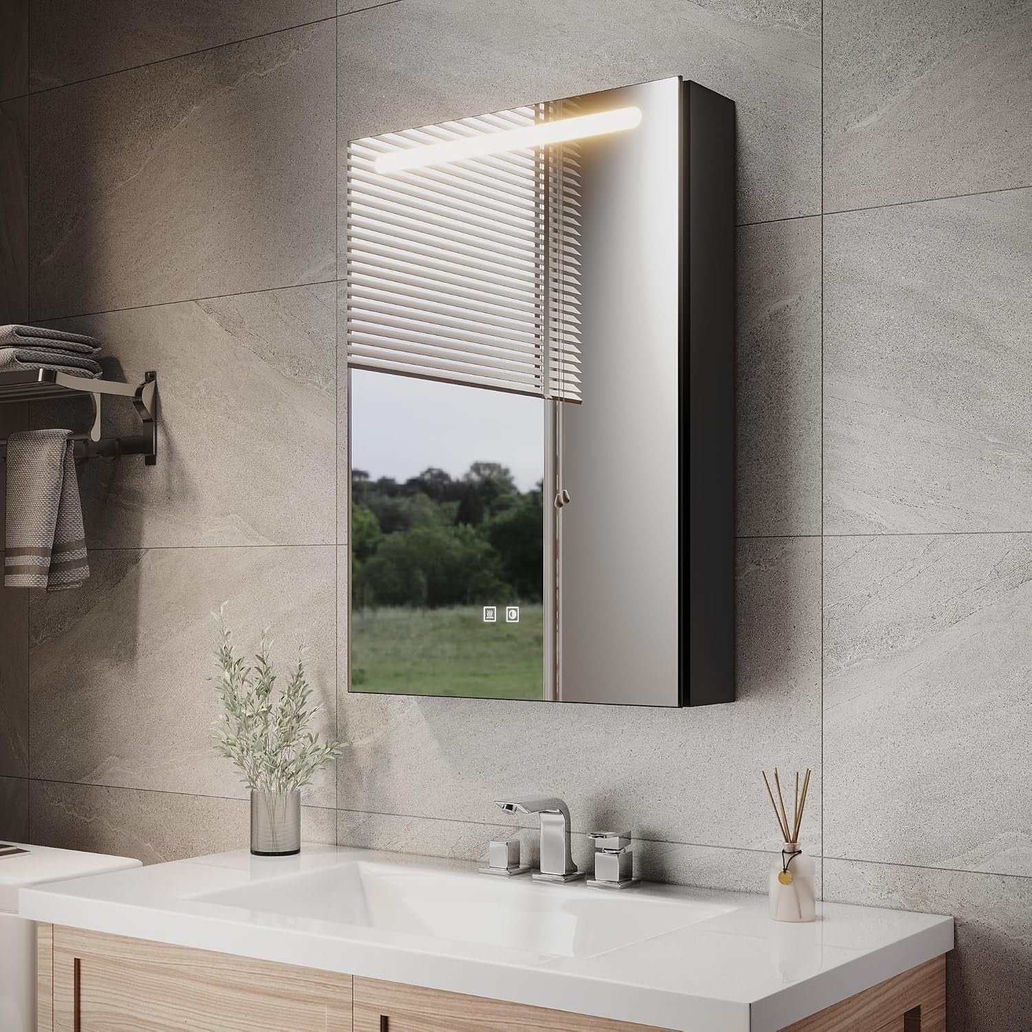 LED Bathroom Mirror Cabinet 485x700mm with Shaver Socket & Demister