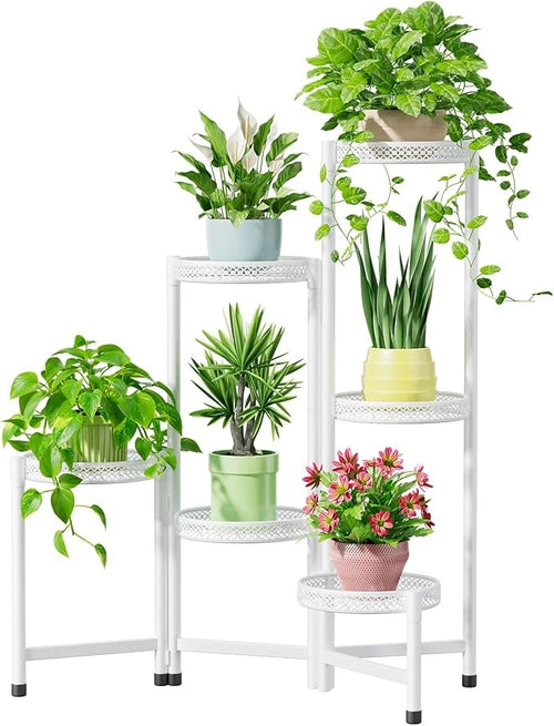 6 Tier White Metal Plant Stand Indoor Outdoor Corner Flower Shelf Display Rack