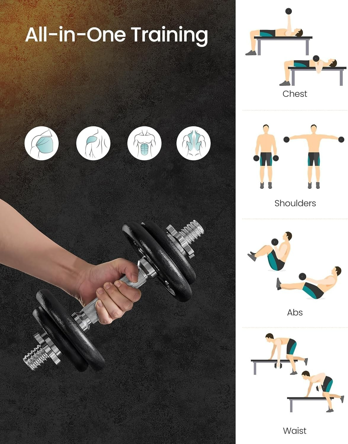 20kg Adjustable Cast Iron Dumbbells Barbell Spinlock Home Gym Set