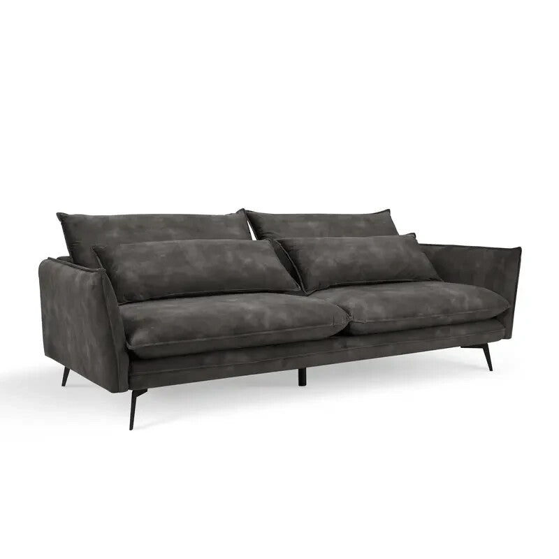 3 Seater Grey Velvet Sofa – Deep Seat Modern Sofa with Metal Legs