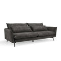 3 Seater Grey Velvet Sofa – Deep Seat Modern Sofa with Metal Legs