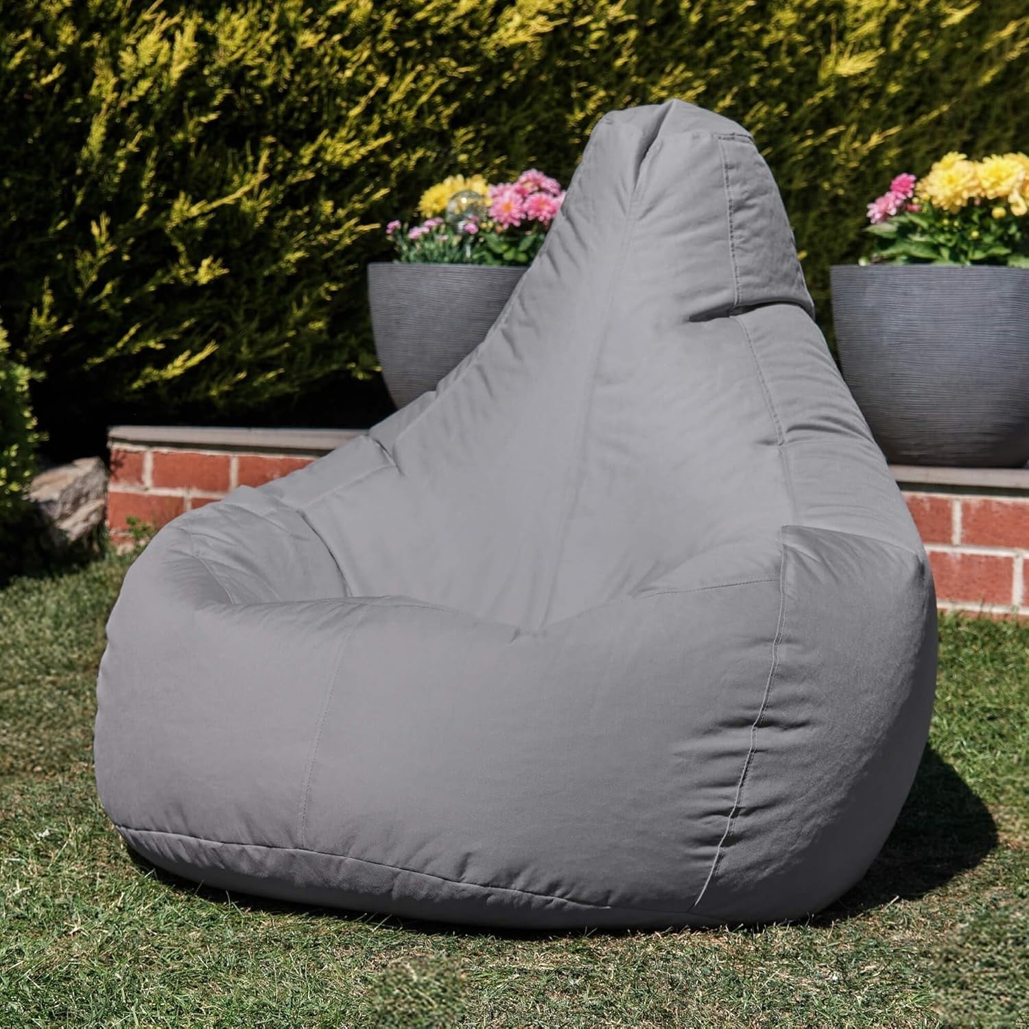 Grey Gaming Bean Bag Chair | Waterproof Recliner Seat Indoor Outdoor Use