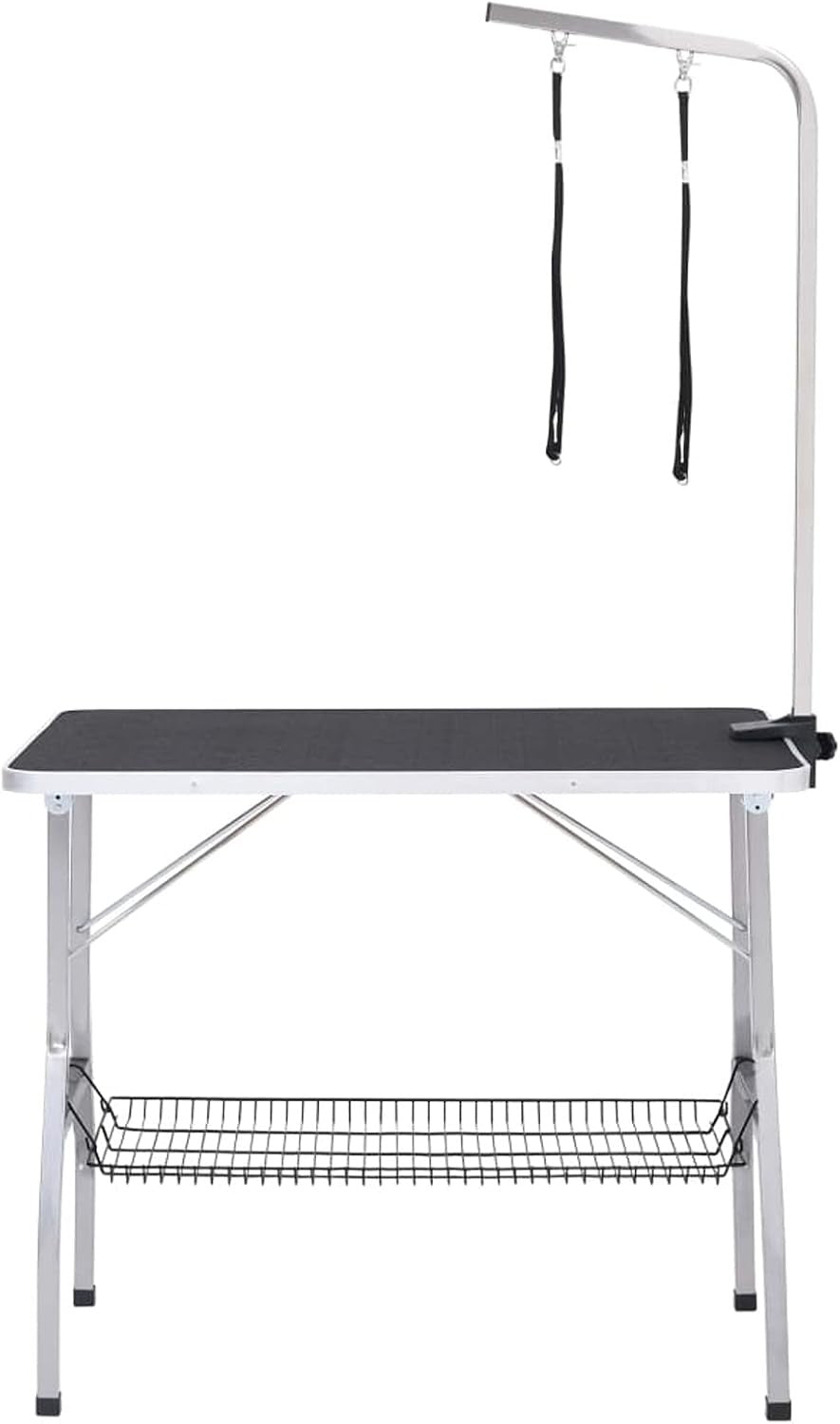 Dog Grooming Table Adjustable Height Non Slip Top Arm Noose Basket Foldable